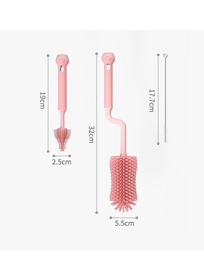 1 Set 3 Pcs Bottle Cleaning Brush Pacifier Bottle Brush Long Handle Kitchen Cleaner Water Bottle Cleaner Brush Bottle Scrubbing Brush Milk Bottle Brush Pink