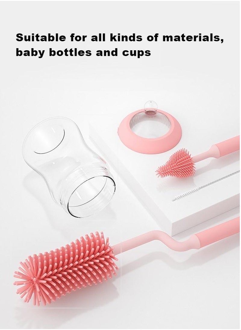 1 Set 3 Pcs Bottle Cleaning Brush Pacifier Bottle Brush Long Handle Kitchen Cleaner Water Bottle Cleaner Brush Bottle Scrubbing Brush Milk Bottle Brush Pink