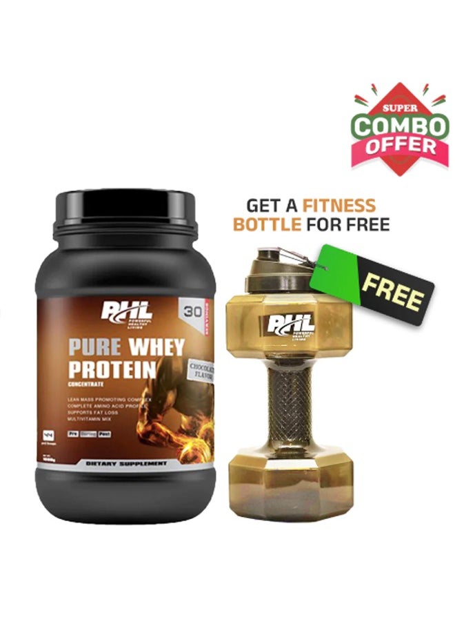 Super Combo Offer: Phl Pure Whey Protein 1kg (30+ Servings) + Free Fitness Bottle – Chocolate Flavor