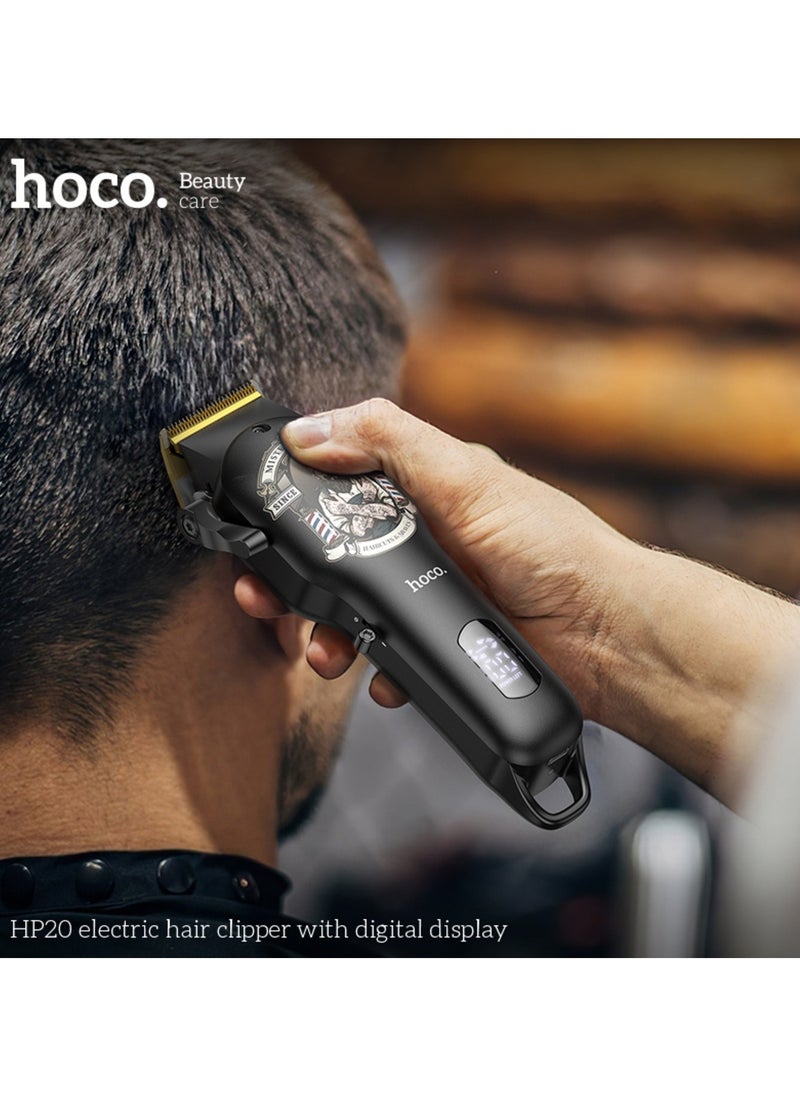 HOCO HP20 Professional Digital Hair Clipper Cordless Hair Care Rechargeable Hair Trimmer with 4 Guide Combs, LED Display, 4 Hours Hours Working Time and Steel Blade