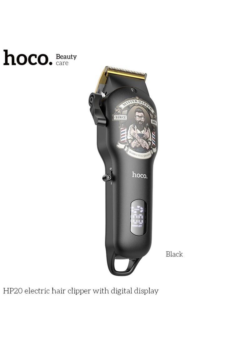 HOCO HP20 Professional Digital Hair Clipper Cordless Hair Care Rechargeable Hair Trimmer with 4 Guide Combs, LED Display, 4 Hours Hours Working Time and Steel Blade