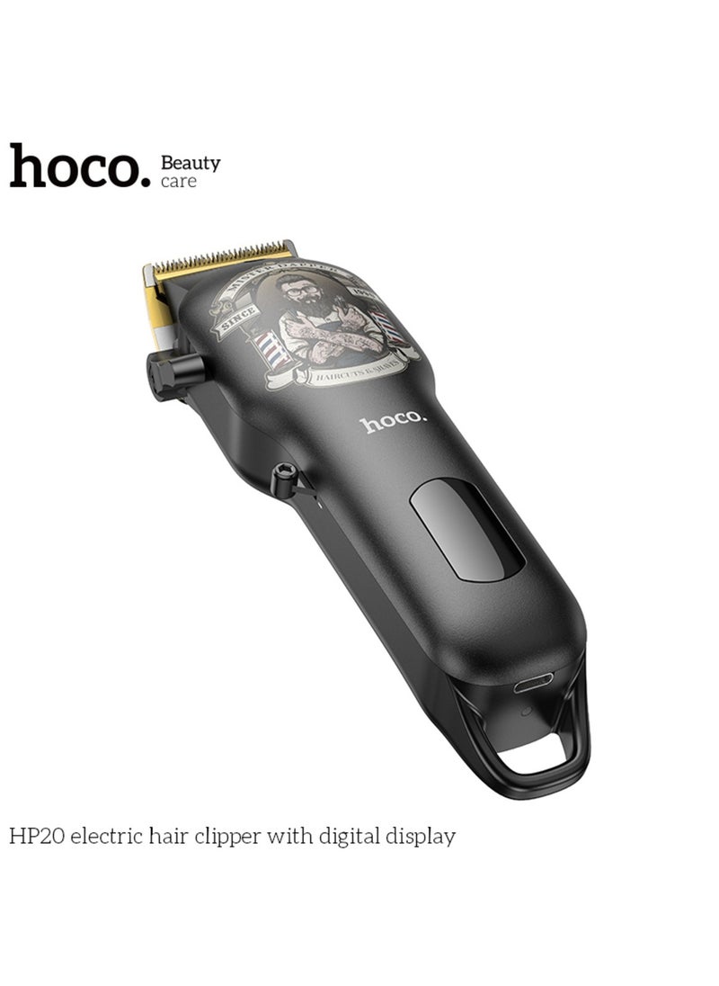 HOCO HP20 Professional Digital Hair Clipper Cordless Hair Care Rechargeable Hair Trimmer with 4 Guide Combs, LED Display, 4 Hours Hours Working Time and Steel Blade