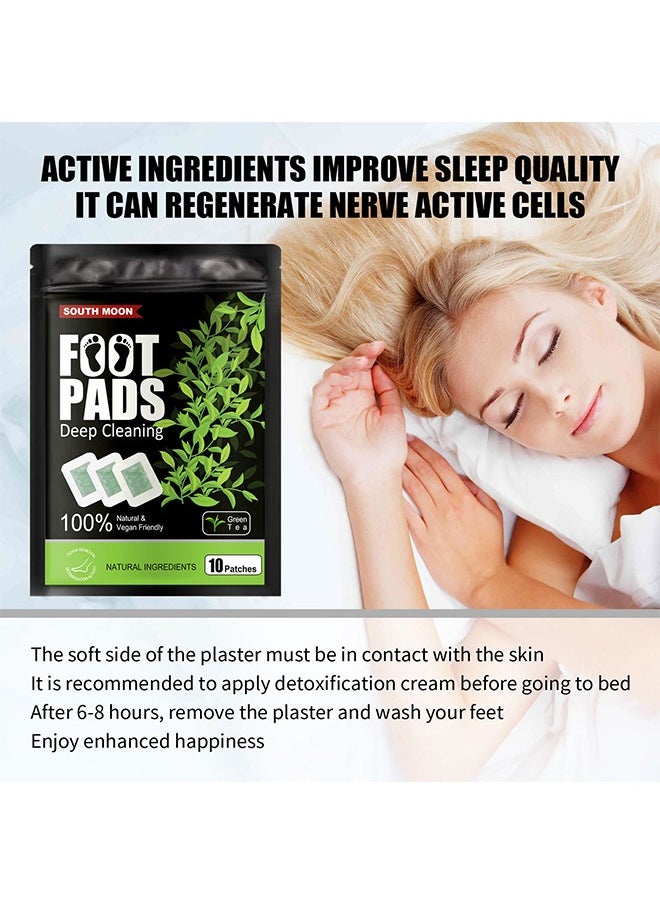 Botanical Foot Patches, Help Sleep Relief, Relieve Stress, Dissipate Dampness, Body and Foot Massage Care Patches, Deep Cleansing 100% Natural Organic Green Tea, 10 Patches