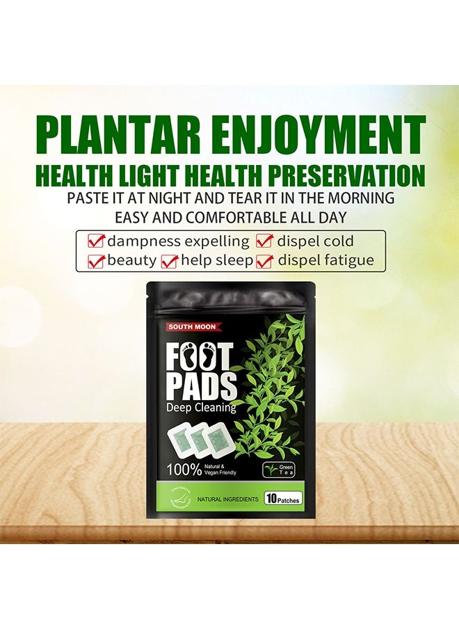 Botanical Foot Patches, Help Sleep Relief, Relieve Stress, Dissipate Dampness, Body and Foot Massage Care Patches, Deep Cleansing 100% Natural Organic Green Tea, 10 Patches