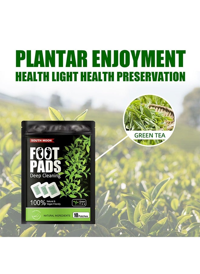 Botanical Foot Patches, Help Sleep Relief, Relieve Stress, Dissipate Dampness, Body and Foot Massage Care Patches, Deep Cleansing 100% Natural Organic Green Tea, 10 Patches