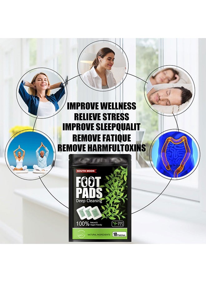 Botanical Foot Patches, Help Sleep Relief, Relieve Stress, Dissipate Dampness, Body and Foot Massage Care Patches, Deep Cleansing 100% Natural Organic Green Tea, 10 Patches
