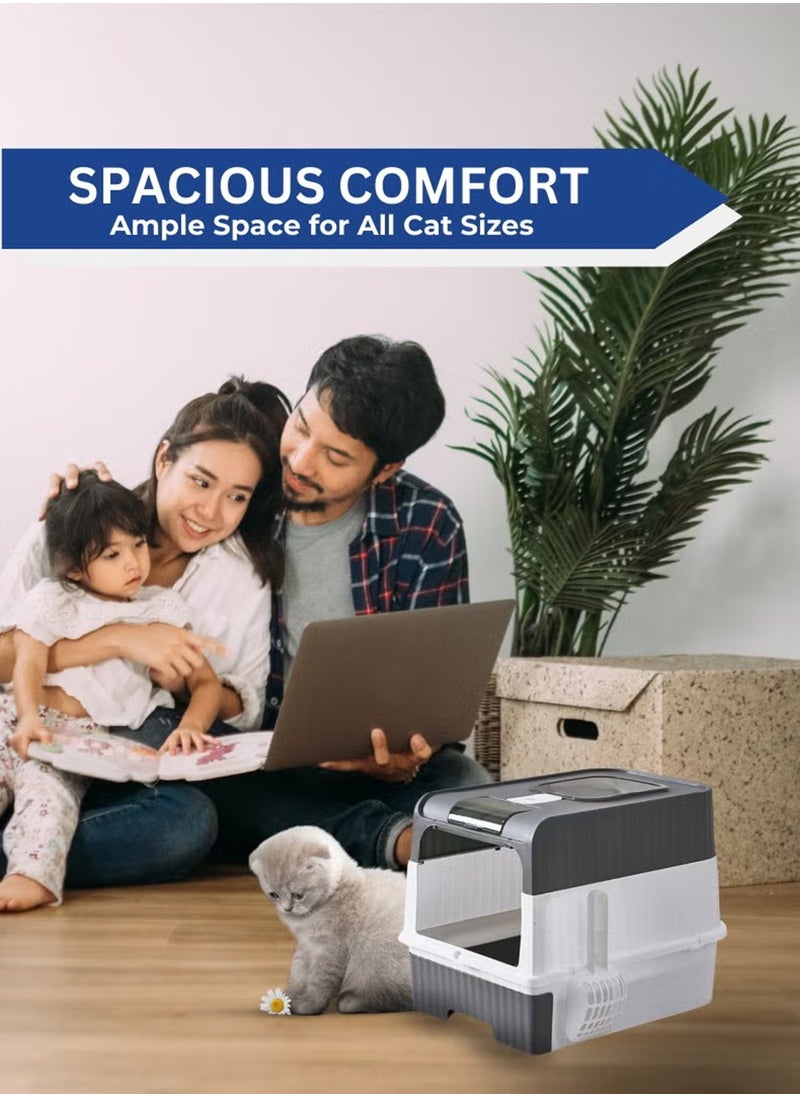 Cat Litter Box Large with Easy Entry & Exit, Spacious and Easy to Clean Cat Box for All Cat Sizes, Long-Lasting Large Cat litter Box with Lid, 2 Trash Bags & 1 Cat Litter Scoop Included