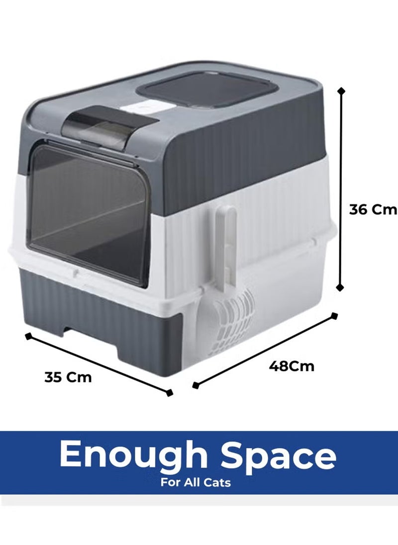 Cat Litter Box Large with Easy Entry & Exit, Spacious and Easy to Clean Cat Box for All Cat Sizes, Long-Lasting Large Cat litter Box with Lid, 2 Trash Bags & 1 Cat Litter Scoop Included