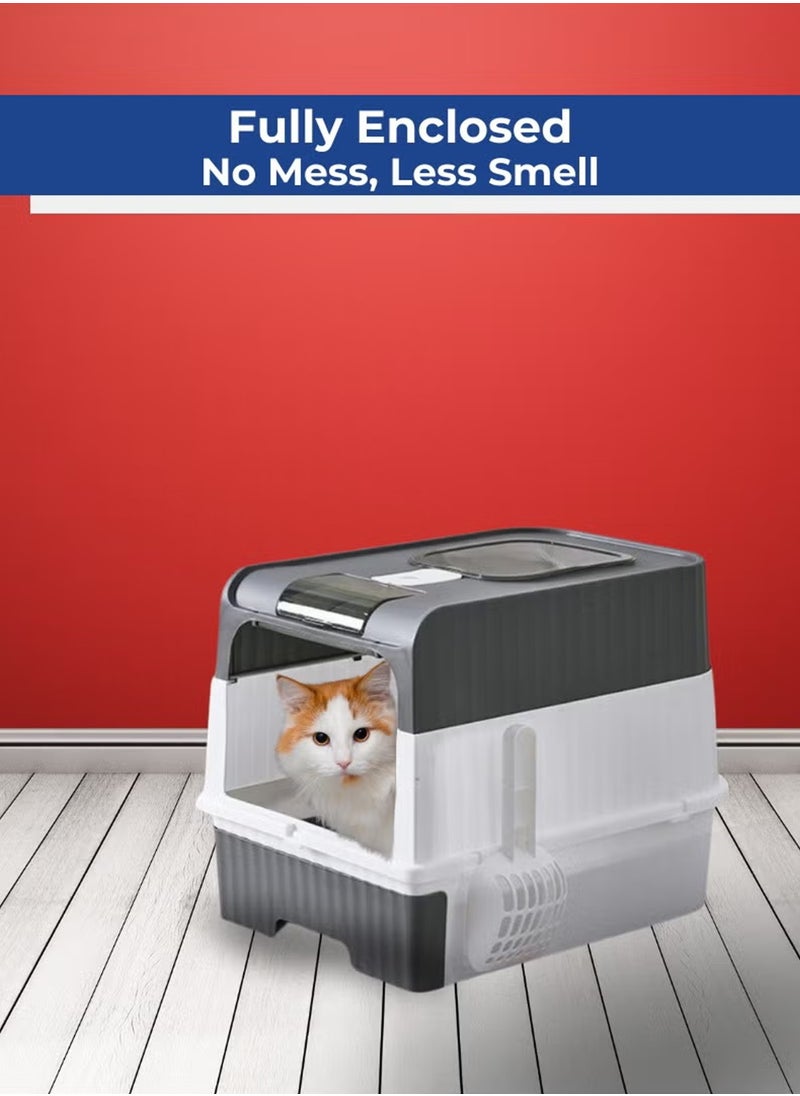 Cat Litter Box Large with Easy Entry & Exit, Spacious and Easy to Clean Cat Box for All Cat Sizes, Long-Lasting Large Cat litter Box with Lid, 2 Trash Bags & 1 Cat Litter Scoop Included
