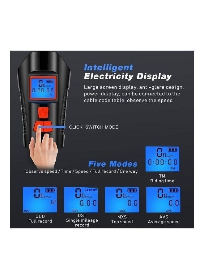 Bicycle Light Set With Horn And Speedometer USB Rechargeable LED Bike Headlight 105*41mm-LED Multi-Functional Waterproof Bicycle Light Set, USB Charging, Bicycle Headlight and Rear taillight