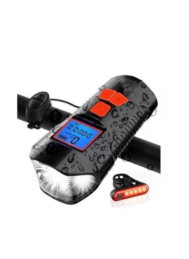 Bicycle Light Set With Horn And Speedometer USB Rechargeable LED Bike Headlight 105*41mm-LED Multi-Functional Waterproof Bicycle Light Set, USB Charging, Bicycle Headlight and Rear taillight