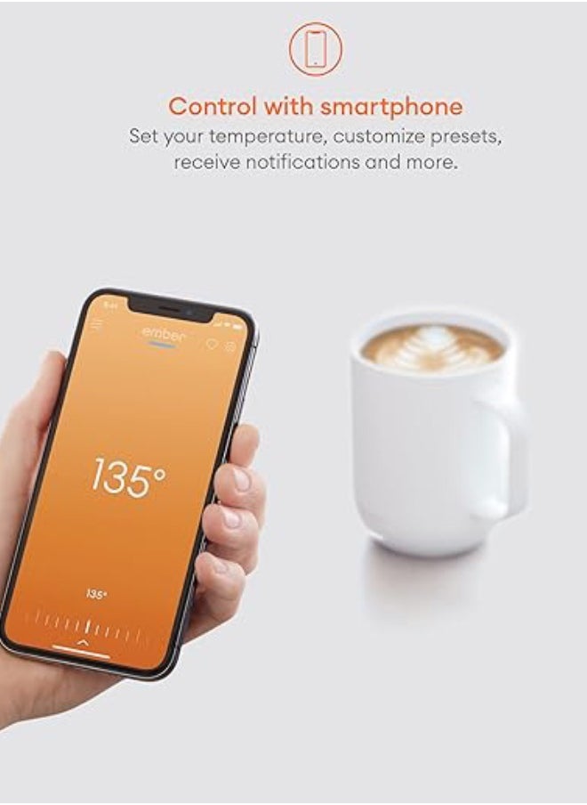 Mug 2 14OZ / 414ML | Temperature Control Mug, Vacuum Insulated Stainless Steel Smart Cup for Coffee, Tea, Water, 80Min Battery Life, iOS/Android - White