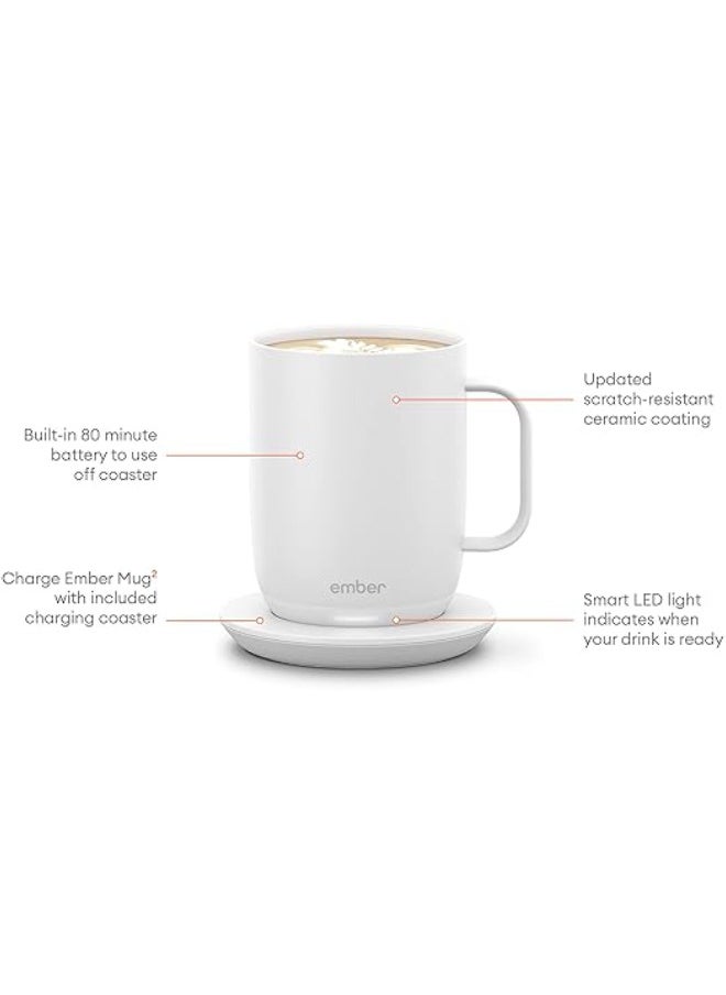 Mug 2 14OZ / 414ML | Temperature Control Mug, Vacuum Insulated Stainless Steel Smart Cup for Coffee, Tea, Water, 80Min Battery Life, iOS/Android - White