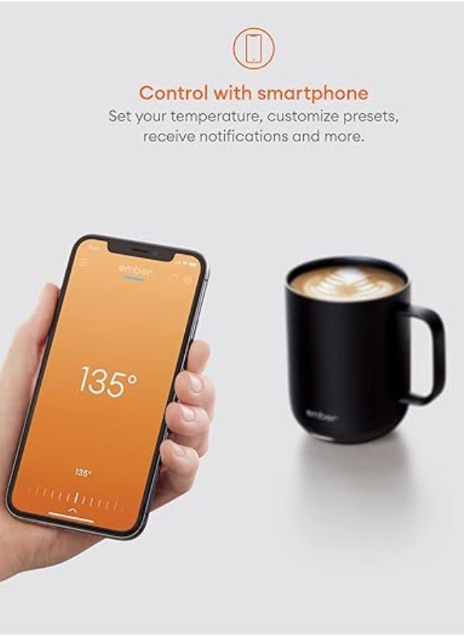 Mug 2 14OZ / 414ML | Temperature Control Mug, Vacuum Insulated Stainless Steel Smart Cup for Coffee, Tea, Water, 80Min Battery Life, iOS/Andorid - Black
