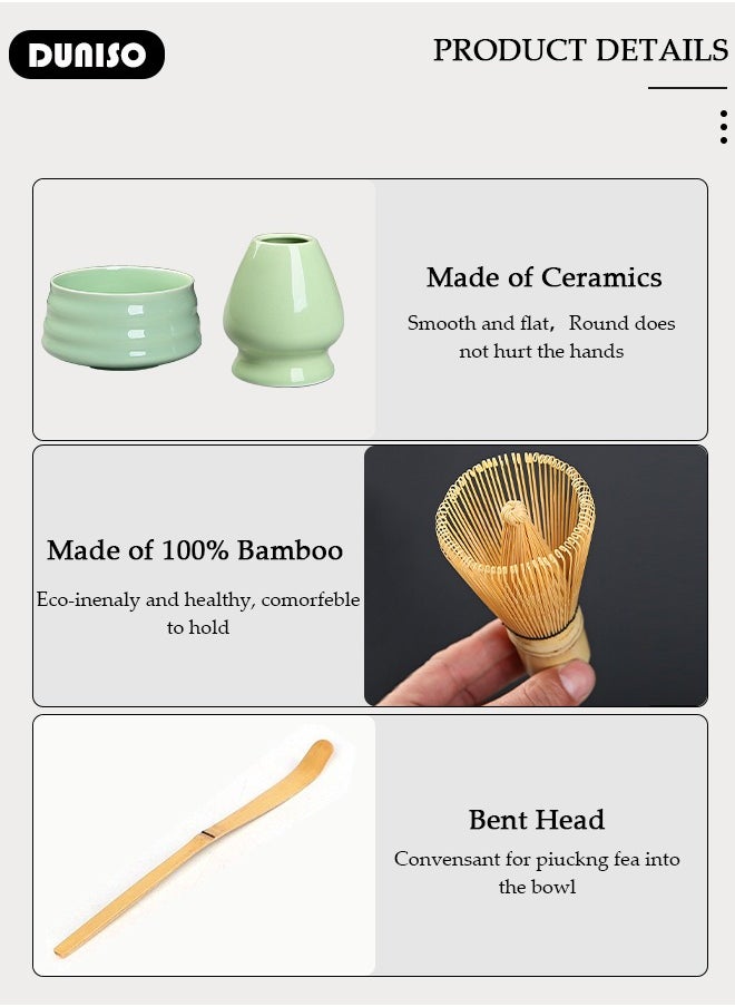 Matcha Tea Set, 4pcs Matcha Whisk Set,Japanese Matcha Tea Set ,Traditional Scoop, Matcha Bowl, Ceramic Whisk Holder,Traditional Matcha Tool Set for Matcha Tea Ceremony