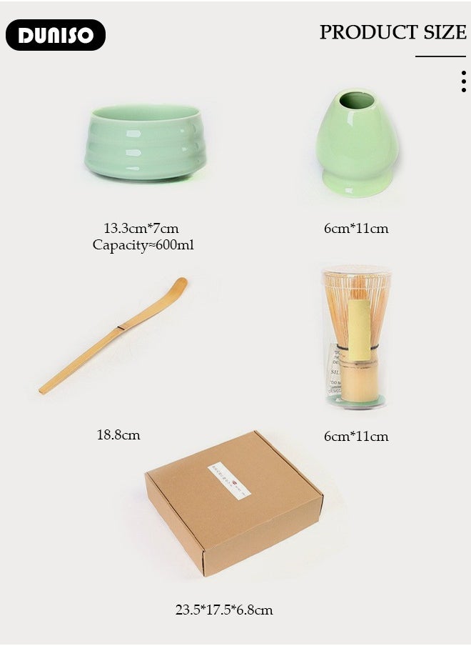 Matcha Tea Set, 4pcs Matcha Whisk Set,Japanese Matcha Tea Set ,Traditional Scoop, Matcha Bowl, Ceramic Whisk Holder,Traditional Matcha Tool Set for Matcha Tea Ceremony