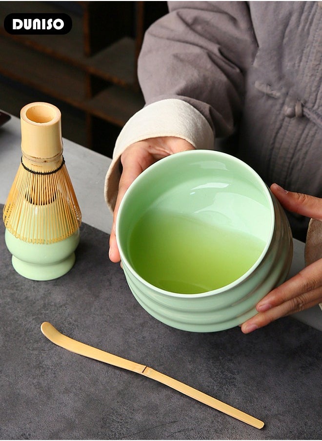 Matcha Tea Set, 4pcs Matcha Whisk Set,Japanese Matcha Tea Set ,Traditional Scoop, Matcha Bowl, Ceramic Whisk Holder,Traditional Matcha Tool Set for Matcha Tea Ceremony