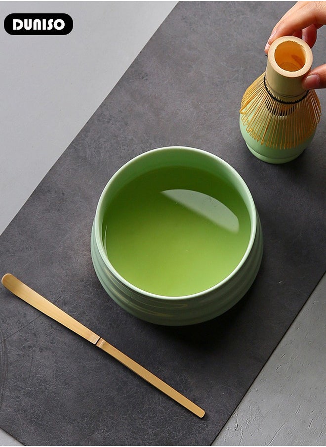 Matcha Tea Set, 4pcs Matcha Whisk Set,Japanese Matcha Tea Set ,Traditional Scoop, Matcha Bowl, Ceramic Whisk Holder,Traditional Matcha Tool Set for Matcha Tea Ceremony