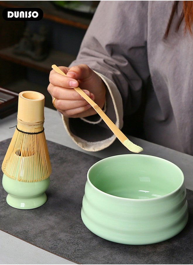 Matcha Tea Set, 4pcs Matcha Whisk Set,Japanese Matcha Tea Set ,Traditional Scoop, Matcha Bowl, Ceramic Whisk Holder,Traditional Matcha Tool Set for Matcha Tea Ceremony