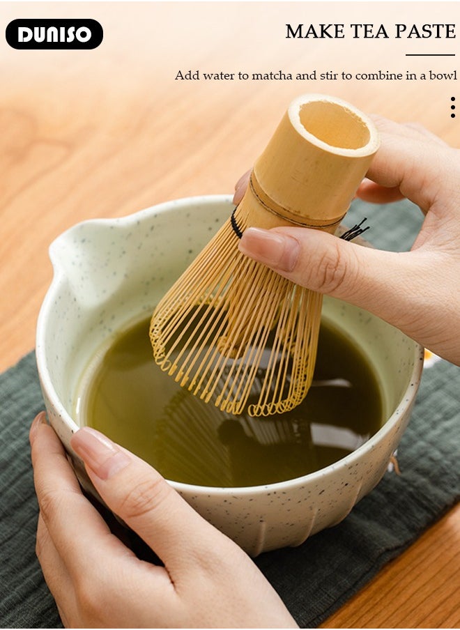 Matcha Whisk Set, 4pcs Japanese Tea Set,Matcha Whisk,Traditional Scoop, Matcha Bowl with Pouring Spout, Ceramic Whisk Holder,Traditional Matcha Tool Set for Matcha Tea Ceremony