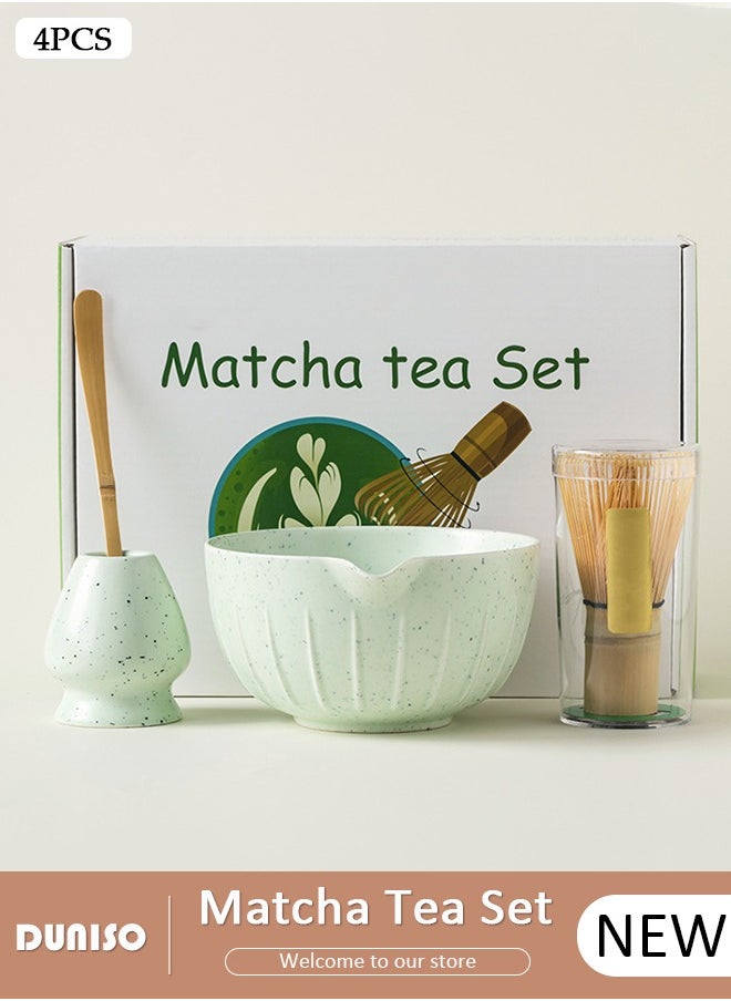 Matcha Whisk Set, 4pcs Japanese Tea Set,Matcha Whisk,Traditional Scoop, Matcha Bowl with Pouring Spout, Ceramic Whisk Holder,Traditional Matcha Tool Set for Matcha Tea Ceremony
