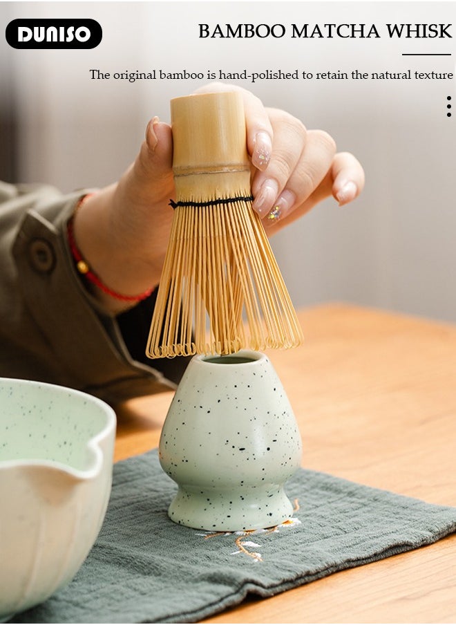 Matcha Whisk Set, 4pcs Japanese Tea Set,Matcha Whisk,Traditional Scoop, Matcha Bowl with Pouring Spout, Ceramic Whisk Holder,Traditional Matcha Tool Set for Matcha Tea Ceremony