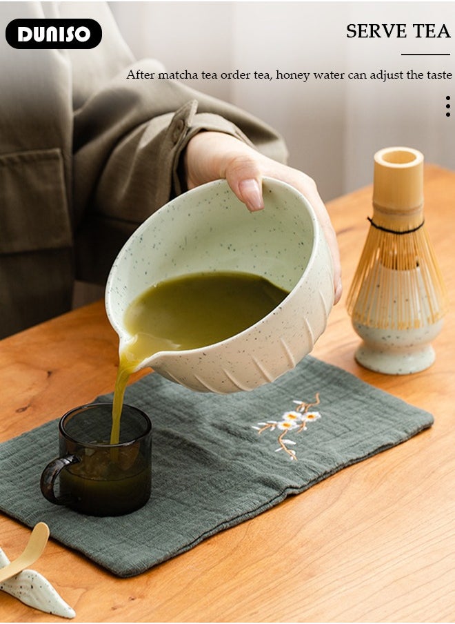 Matcha Whisk Set, 4pcs Japanese Tea Set,Matcha Whisk,Traditional Scoop, Matcha Bowl with Pouring Spout, Ceramic Whisk Holder,Traditional Matcha Tool Set for Matcha Tea Ceremony
