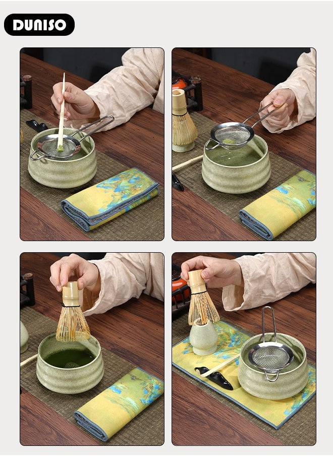 Matcha Whisk Set, 8Pcs Japanese Matcha Tea Set, Include Matcha Bowl, Bamboo Matcha Whisk, Scoop, Bamboo Scoop, Whisk Holder, Stainless Steel Tea Sifter, Ceremony Tea Making Kit Traditional Handmade Matcha Gift Box