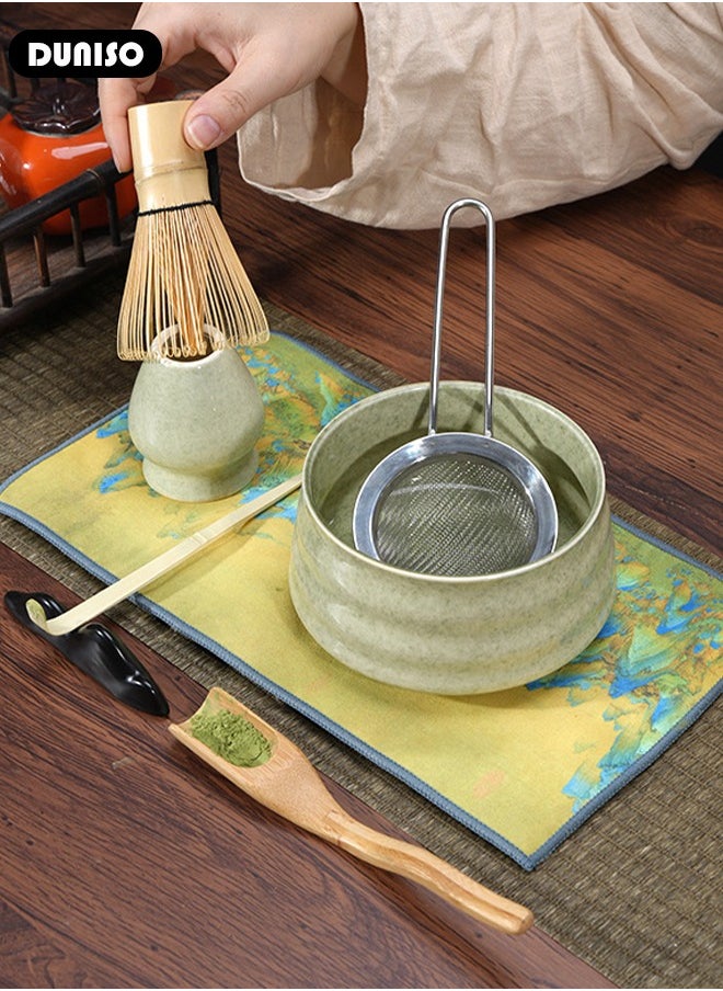 Matcha Whisk Set, 8Pcs Japanese Matcha Tea Set, Include Matcha Bowl, Bamboo Matcha Whisk, Scoop, Bamboo Scoop, Whisk Holder, Stainless Steel Tea Sifter, Ceremony Tea Making Kit Traditional Handmade Matcha Gift Box