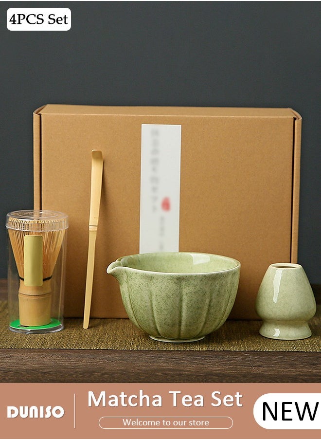 Matcha Whisk Set, 4pcs Japanese Tea Set,Matcha Bowl, Matcha Bamboo, Whisk Scoop Sifter, Matcha Whisk Holder,Traditional Matcha Tool Set for Matcha Tea Ceremony