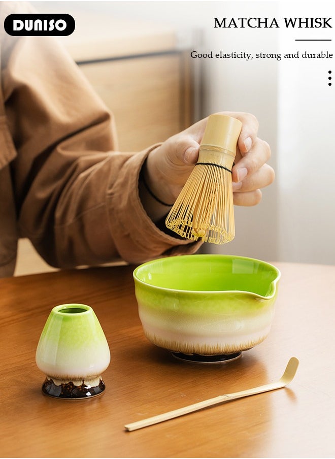 Matcha Whisk Set, 4pcs Japanese Tea Set,Matcha Whisk,Traditional Scoop, Matcha Bowl with Pouring Spout, Ceramic Whisk Holder,Traditional Matcha Tool Set for Matcha Tea Ceremony
