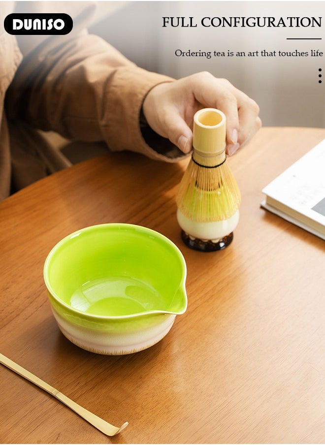 Matcha Whisk Set, 4pcs Japanese Tea Set,Matcha Whisk,Traditional Scoop, Matcha Bowl with Pouring Spout, Ceramic Whisk Holder,Traditional Matcha Tool Set for Matcha Tea Ceremony
