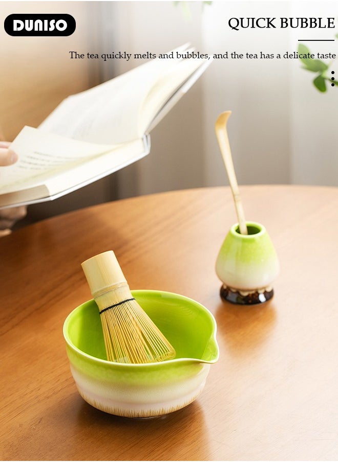 Matcha Whisk Set, 4pcs Japanese Tea Set,Matcha Whisk,Traditional Scoop, Matcha Bowl with Pouring Spout, Ceramic Whisk Holder,Traditional Matcha Tool Set for Matcha Tea Ceremony