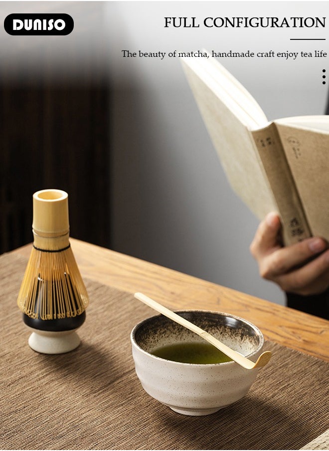 4pcs Matcha Whisk Set, Japanese Matcha Tea Set, Matcha Bowl, Matcha Bamboo Whisk, Matcha Whisk Holder, Traditional Scoop,Japanese Matcha Ceremony Accessory Matcha Tea Making Kit