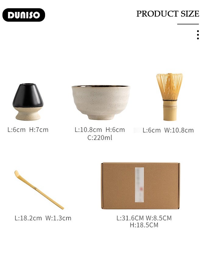 4pcs Matcha Whisk Set, Japanese Matcha Tea Set, Matcha Bowl, Matcha Bamboo Whisk, Matcha Whisk Holder, Traditional Scoop,Japanese Matcha Ceremony Accessory Matcha Tea Making Kit