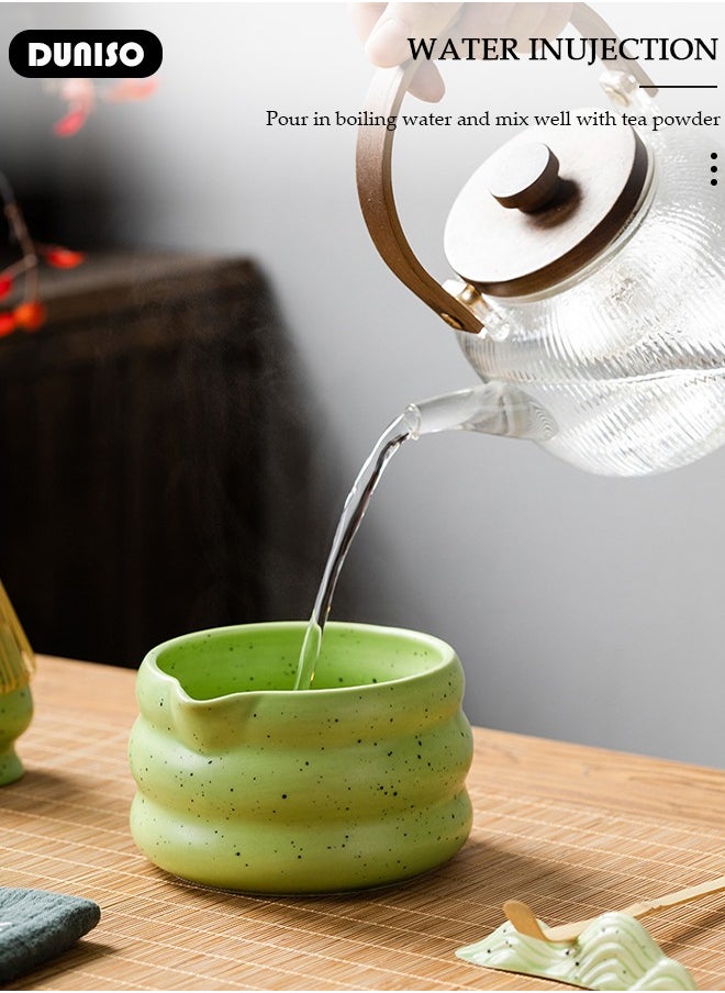 Matcha Tea Set, 4 Pcs Set Matcha Tool, Matcha Whisk and Bowl Ceremony Accessory Kit, Matcha Bowl with Pouring Spout, Matcha Bamboo, Whisk Scoop Sifter, Matcha Whisk Holder