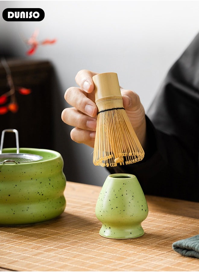 Matcha Tea Set, 4 Pcs Set Matcha Tool, Matcha Whisk and Bowl Ceremony Accessory Kit, Matcha Bowl with Pouring Spout, Matcha Bamboo, Whisk Scoop Sifter, Matcha Whisk Holder