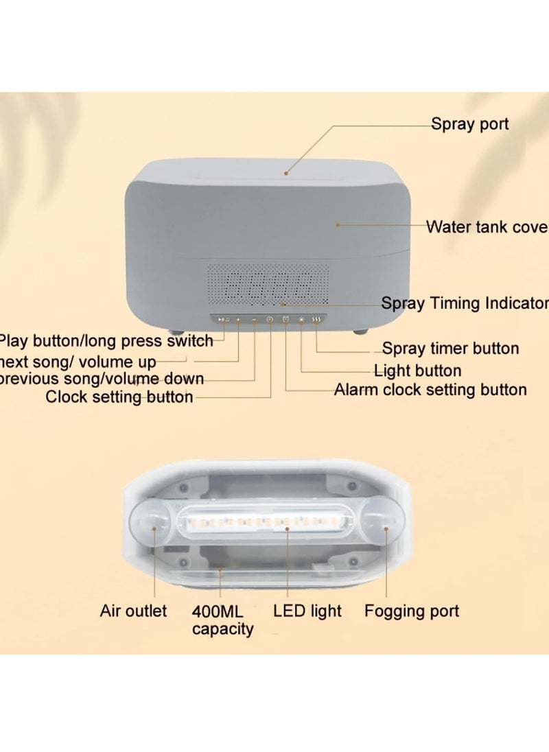 Essential Oil Diffuser, Flame Aroma Diffuser With Bluetooth Speaker And Clock, Durable Long Lasting Aromatherapy Diffuser, Portable Silent Room Diffusers For Home Office, (Grey)