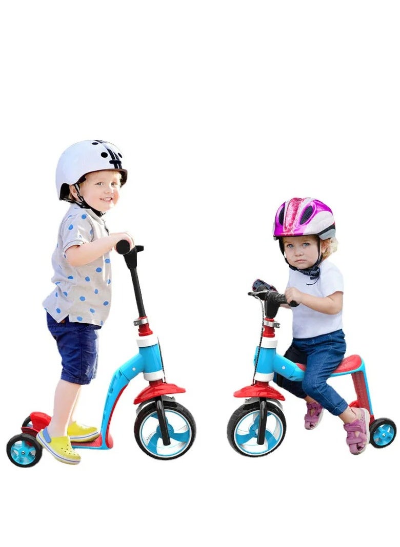 Toddler Scooter 2-in-1 Ride-On Trike & Training Bike, 3 Wheels Kick Scooter, Convertible Baby Walker Tricycle, Deformable Pedal Scooter, Adjustable for Kids 1-7 Years, Height 80-130cm, Durable & Safe Design