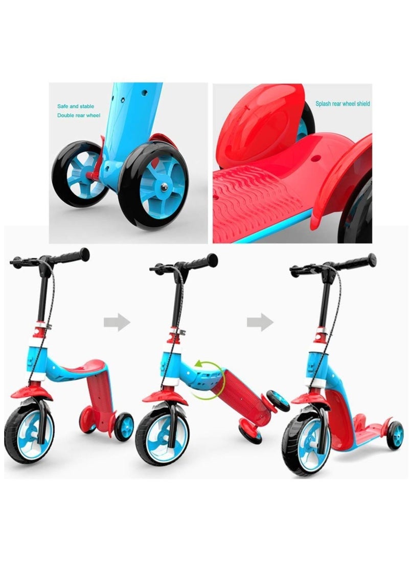 Toddler Scooter 2-in-1 Ride-On Trike & Training Bike, 3 Wheels Kick Scooter, Convertible Baby Walker Tricycle, Deformable Pedal Scooter, Adjustable for Kids 1-7 Years, Height 80-130cm, Durable & Safe Design