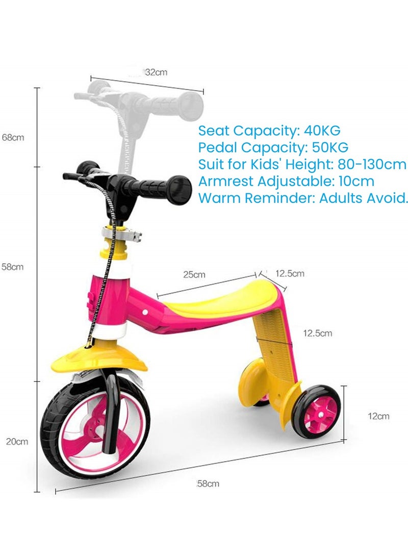 Toddler Scooter 2-in-1 Ride-On Trike & Training Bike, 3 Wheels Kick Scooter, Convertible Baby Walker Tricycle, Deformable Pedal Scooter, Adjustable for Kids 1-7 Years, Height 80-130cm, Durable & Safe Design