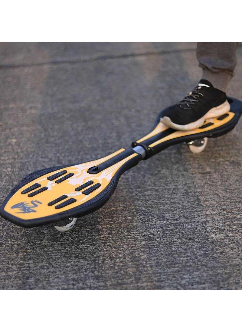 Compact Deluxe Junior Caster Skateboard with 360° Rotating Lightning Casters, Illuminating Wheels, 2-Wheel Balance Skateboard, 100KG Capacity, Lightweight Alloy Steel for Kids & Adults, Yellow,  Durable Skateboard for Ages 7+, Heavy Duty Wave Board, Slip-Resistant Deck