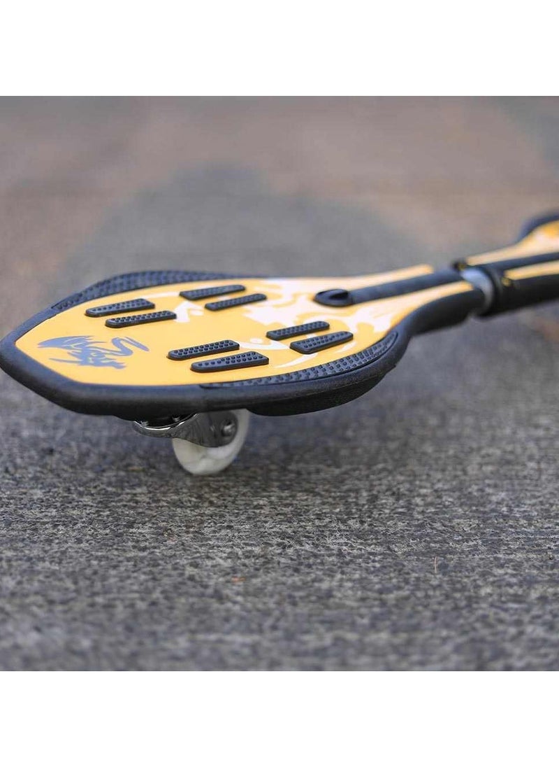 Compact Deluxe Junior Caster Skateboard with 360° Rotating Lightning Casters, Illuminating Wheels, 2-Wheel Balance Skateboard, 100KG Capacity, Lightweight Alloy Steel for Kids & Adults, Yellow,  Durable Skateboard for Ages 7+, Heavy Duty Wave Board, Slip-Resistant Deck