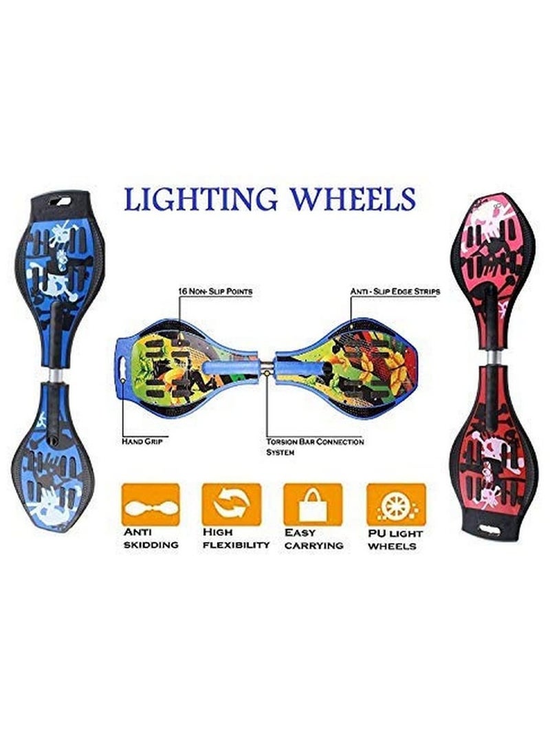 Skateboard, Compact Deluxe Junior Caster Skateboard with 360° Rotating Lightning Casters, Illuminating Wheels, 2-Wheel Balance Skateboard, 100KG Capacity, Lightweight Alloy Steel for Kids and Adults, Blue