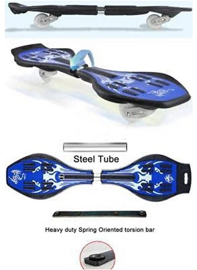 Skateboard, Compact Deluxe Junior Caster Skateboard with 360° Rotating Lightning Casters, Illuminating Wheels, 2-Wheel Balance Skateboard, 100KG Capacity, Lightweight Alloy Steel for Kids and Adults, Blue