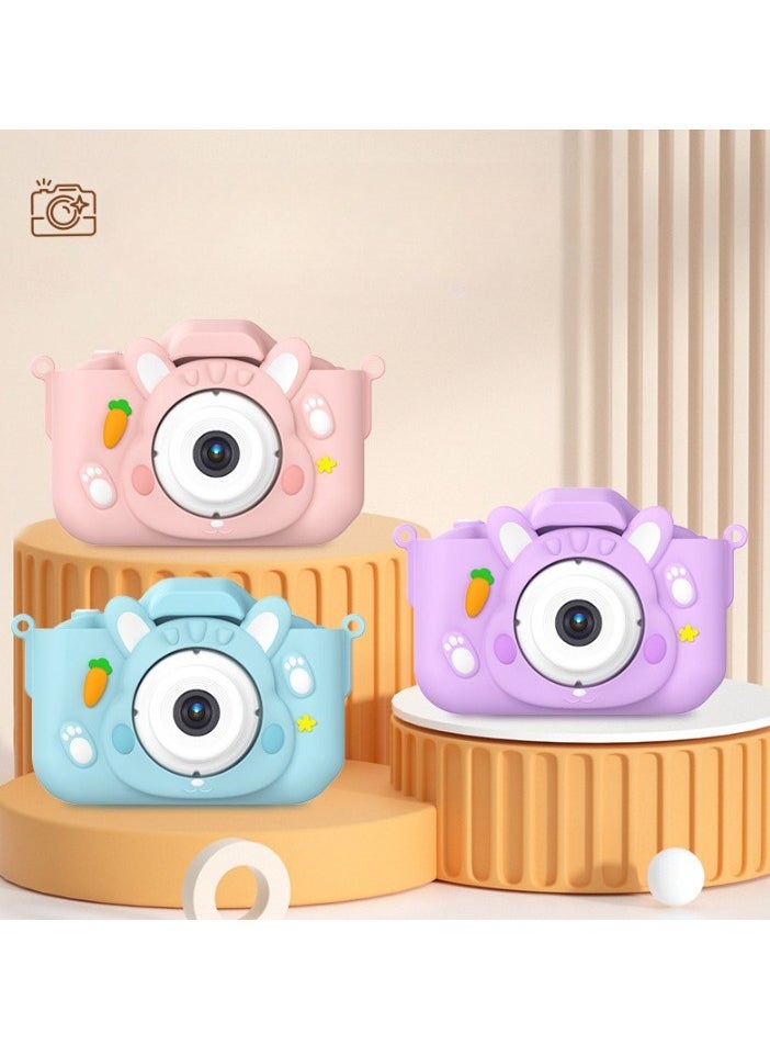 Children's Camera Toy, HD 1080p Shockproof Children Video Camera, Anti-fall Portable Camera Toy, Multiple Functions Digital Camera,(Exclusive animal blue dual lens+32G full capacity card+card reader)