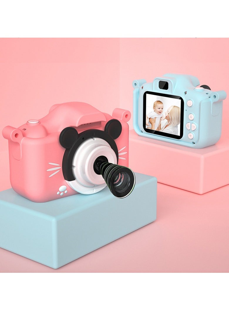 Children's Camera Toy, HD 1080p Shockproof Children Video Camera, Anti-fall Portable Camera Toy, Multiple Functions Digital Camera,(Exclusive animal blue dual lens+32G full capacity card+card reader)