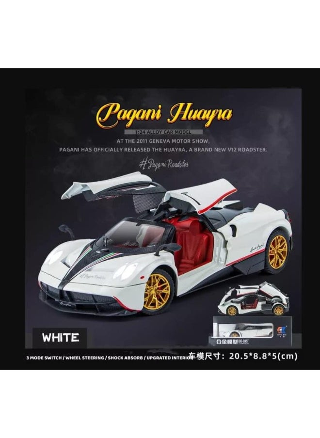 1:24 Pagani Huayra Dinastia Alloy Diecast Metal Car Model – Pull Back Vehicle with Light & Sound (White)