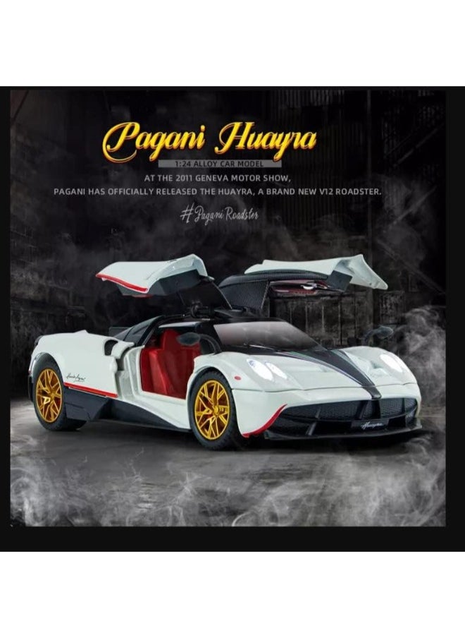 1:24 Pagani Huayra Dinastia Alloy Diecast Metal Car Model – Pull Back Vehicle with Light & Sound (White)