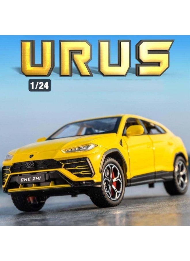 1:24 Lamborghini Urus Car Model, Diecast Pull Back Car Toy car, Doors Open, Light and Sound, Boys Toys Kids Adults Gifts (YELLOW)